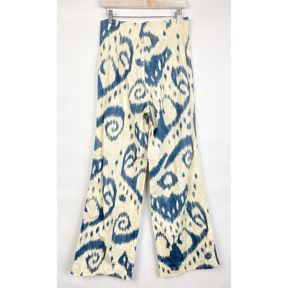 Zara Limited Edition Printed Ramie High Rise Aztec Wide Leg Trouser Pant Blue M - Picture 7 of 10